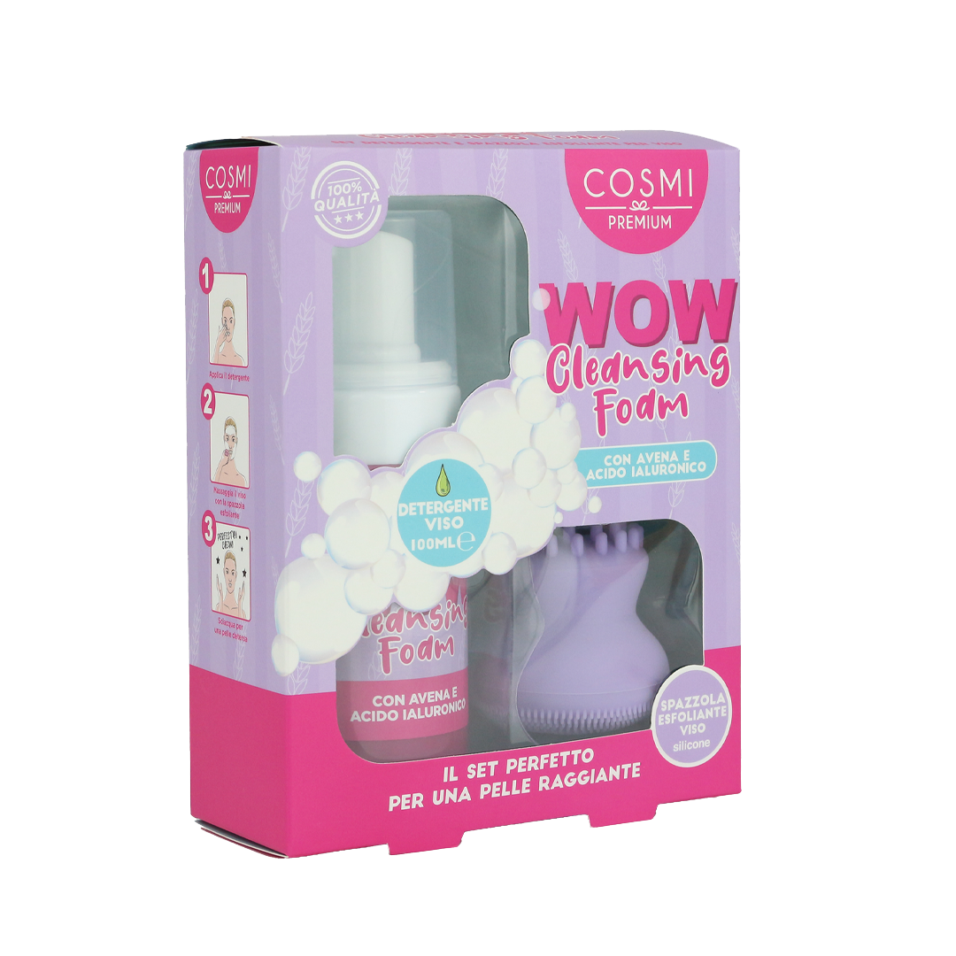 Coffret WOW Mousse Nettoyante et Brosse Desincrustant Lait D'Avoine Cosmi Premium